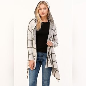 Geometric print fine knit hooded duster